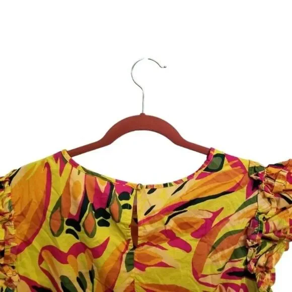Terra & Sky Ruffle Sleeve Tropical Print Top Size 0X. 1 0192 - Picture 5 of 7